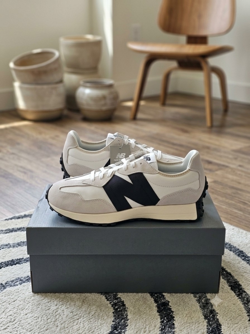 New Balance 327 Angora Black White Sneakers in White & Black
